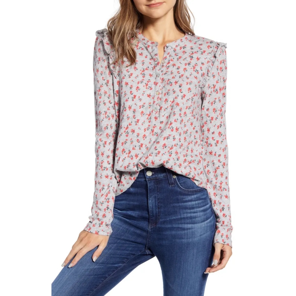 NWT Lucky Brand Small Peititie Gray Floral Ruffle - Picture 1 of 10